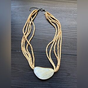 ✨ Natural Beaded Multi-Strand Necklace with Mother of Pearl Pendant ✨